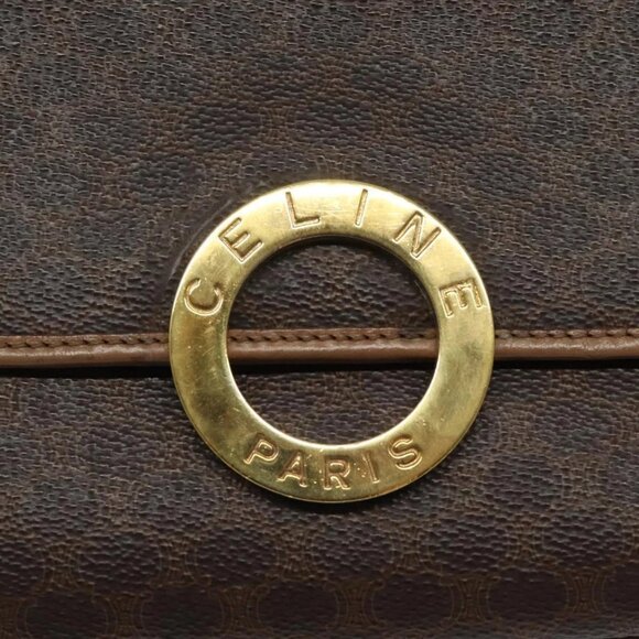 CELINE Macadam Canvas Shoulder Bag PVC Leather Brown Gold Auth 119072 - Picture 10 of 16